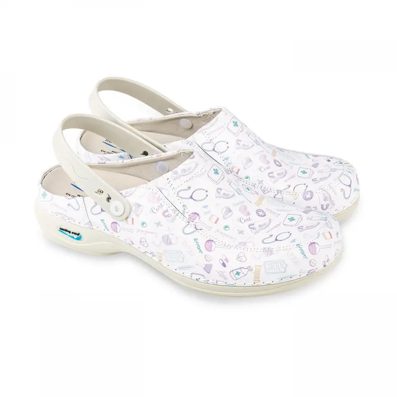 Leather Washable Clogs Wash'Go White Purple