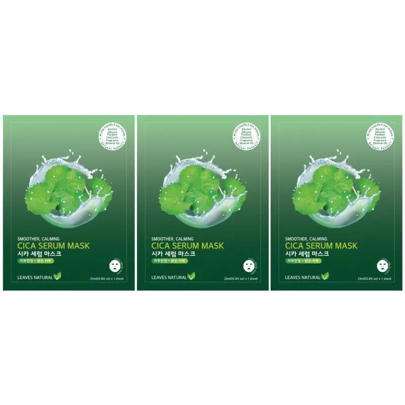 Leaves Natural - Cica Serum Mask with Smother and Calming Face Mask 25ml. (Pack of 3)
