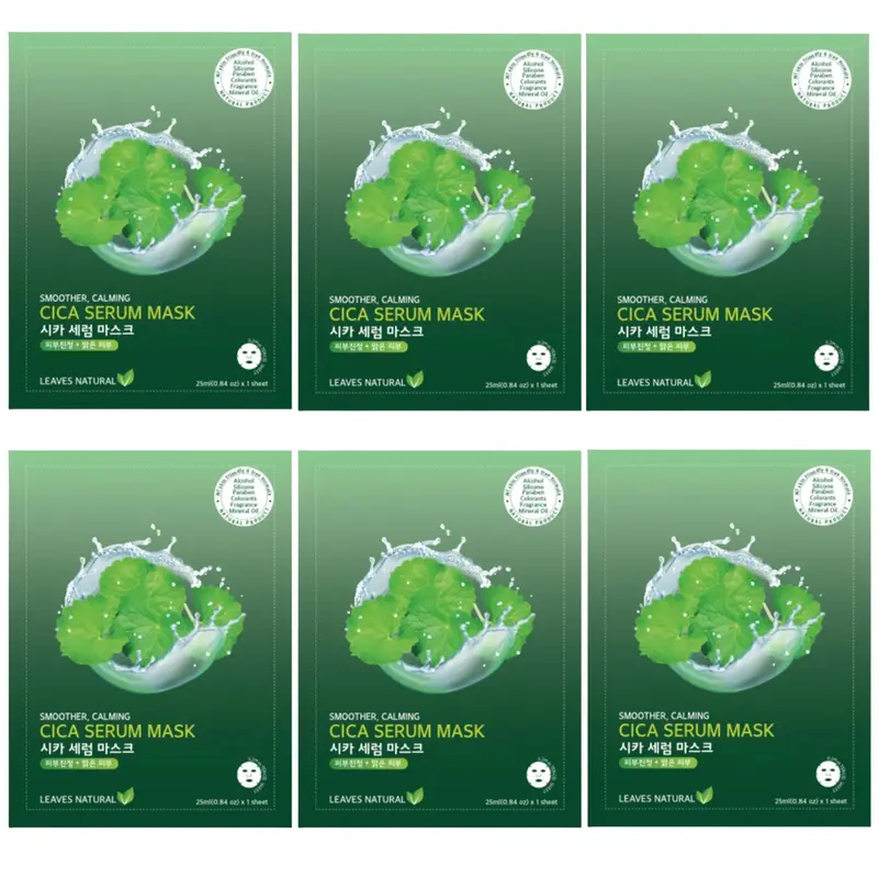 Leaves Natural - Cica Serum Mask with Smother and Calming Face Mask 25ml. (Pack of 6)