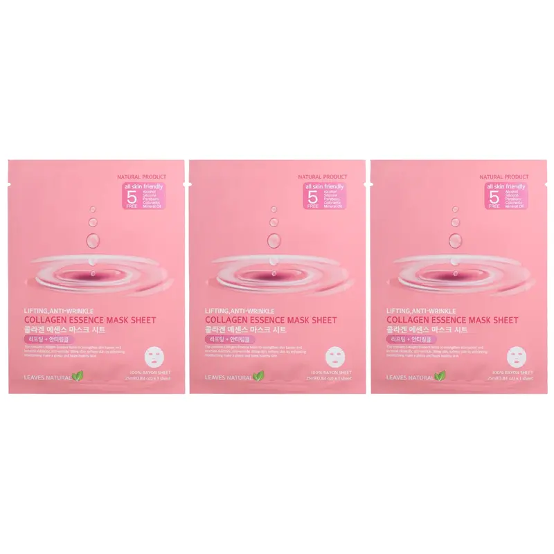 Leaves Natural - Collagen Essence Mask Sheet - Anti-Wrinkle and Lifting Face Mask 25ml. (Pack of 3)