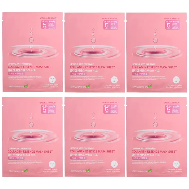 Leaves Natural - Collagen Essence Mask Sheet - Anti-Wrinkle and Lifting Face Mask 25ml. (Pack of 6)