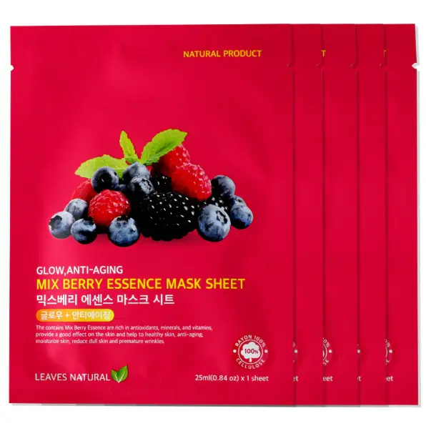 Leaves Natural - Mix Berry Essence Mask Sheet 25ml. (Pack of 5)