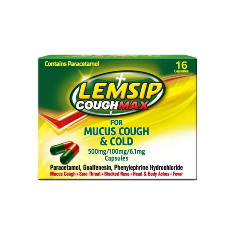 Lemsip Cough Max for Mucus Cough & Cold 500mg/100mg/6.1mg Capsules, 16 caps