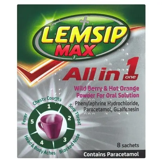 Lemsip Max All in One Wild Berry & Hot Orange Powder for Oral Solution - 8 Sachets