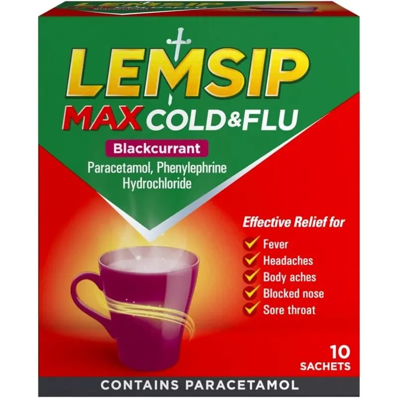 LEMSIP MAX Cold and Flu Relief (10) -Blackcurrant