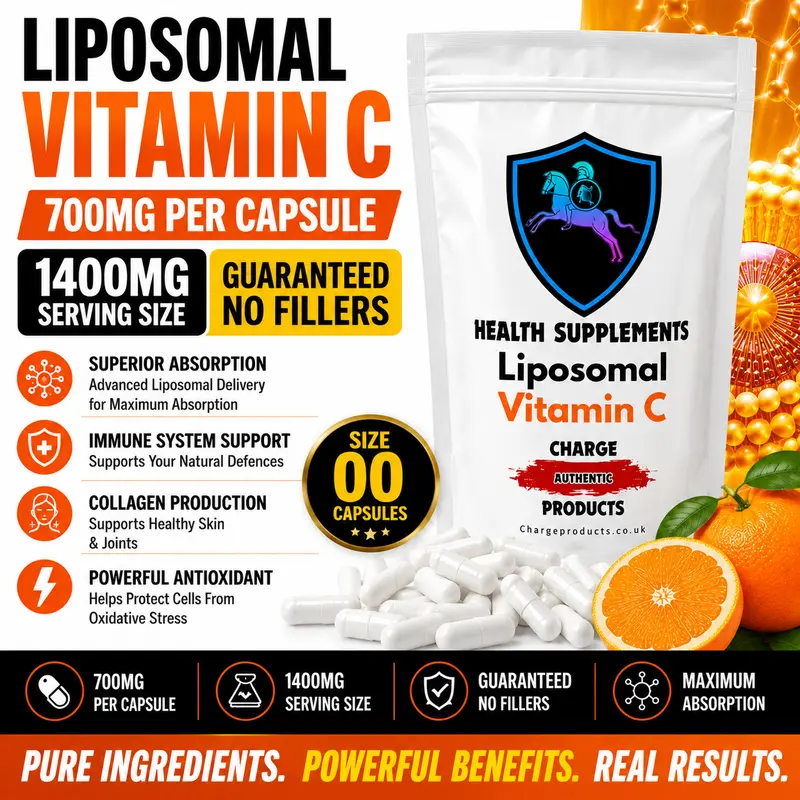 Liposomal Vitamin C Capsules UK — Soybean Lecithin Phospholipid Delivery | Authorised EU/UK Claims | In-House Manufactured | Charge Products