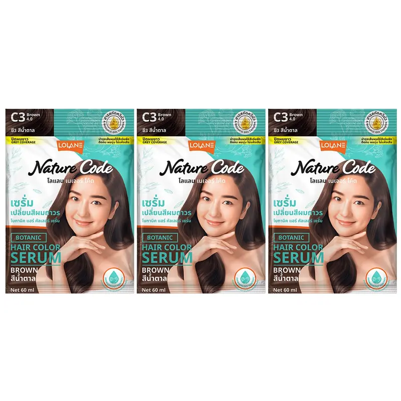 Lolane - Nature Code Botanic Hair Color Serum #C3 Brown 60g. (Pack of 3)