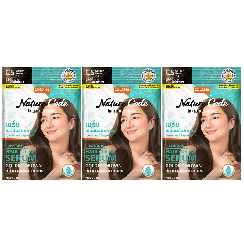 Lolane - Nature Code Botanic Hair Color Serum #C5 Golden Brown 60g. (Pack of 3)