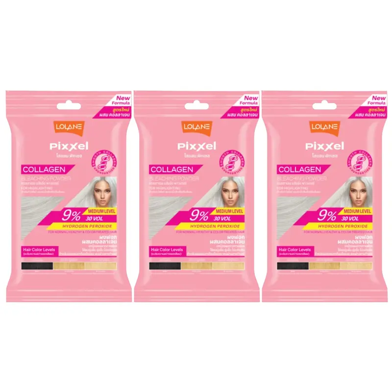 Lolane - Pixxel Collagen Bleaching Powder Medium Level 15g. (Pack of 3)
