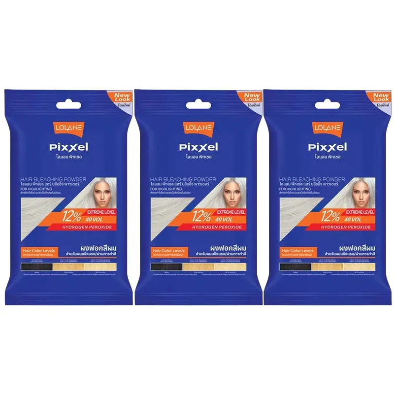 Lolane - Pixxel Hair Bleaching Powder + Oxymilk 12% 15g. (Pack of 3)