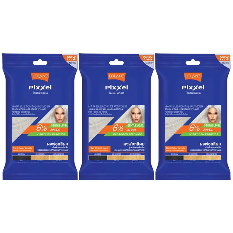 Lolane - Pixxel Hair Bleaching Powder + Oxymilk 6% 15g. (Pack of 3)