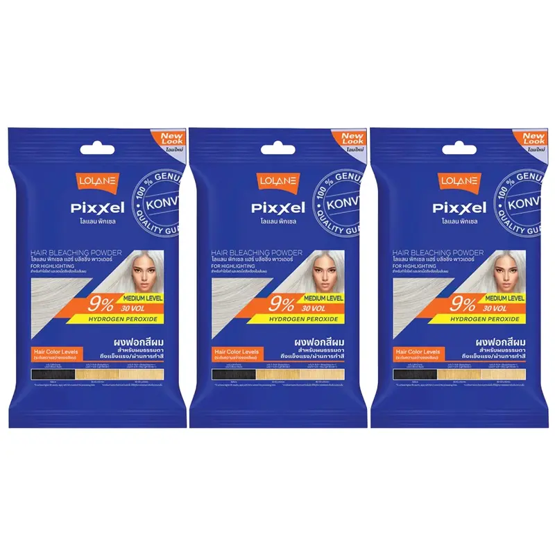 Lolane - Pixxel Hair Bleaching Powder + Oxymilk 9% 15g. (Pack of 3)