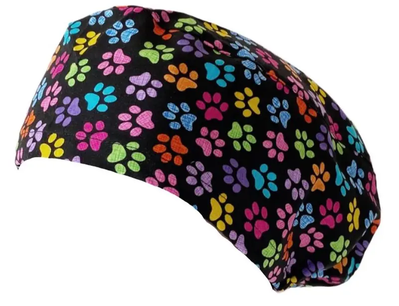 Long Hair Surgical Cap with Elastic Band - Paw Print