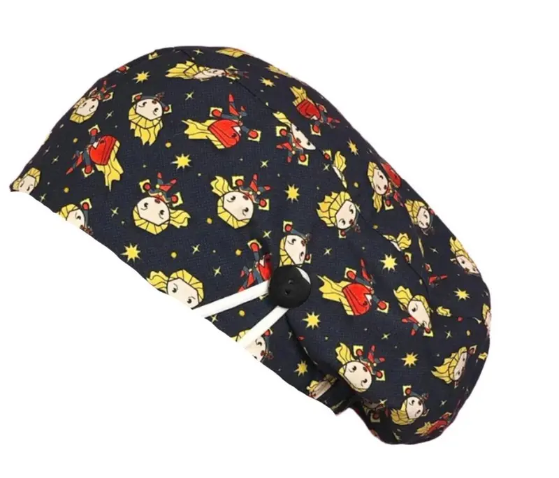 Long Hair Surgical Cap with with Buttons and Elastic Band - Marvel Captain