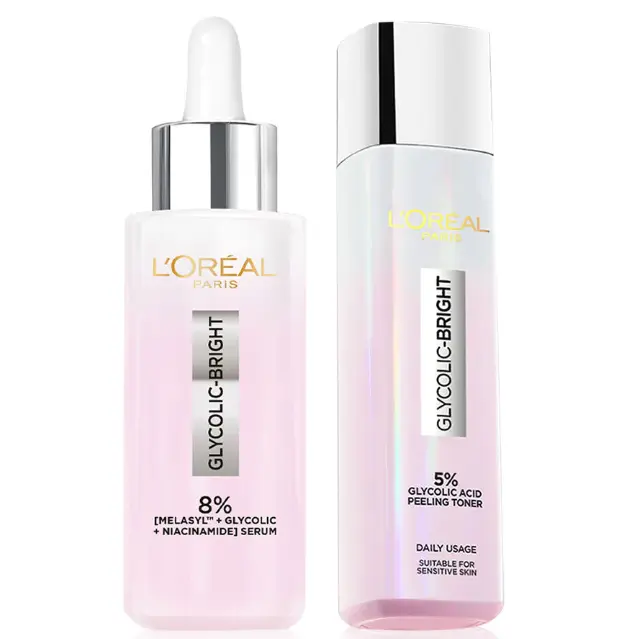 L'Oréal - SET 2 ITEMS - Glycolic Bright Instant Glowing Serum 30ml. + Glycolic-Bright Glowing Peeling Toner 128ml.