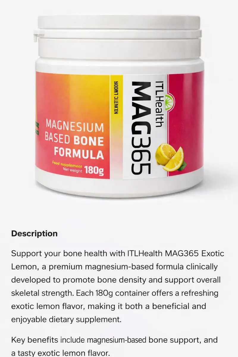MAG365 Exotic Lemon – Magnesium Based Bone Formula Powder 180g