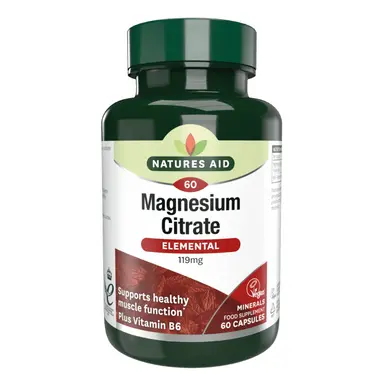 Magnesium Citrate 750g Natures Aid 60 capsules for normal muscle function