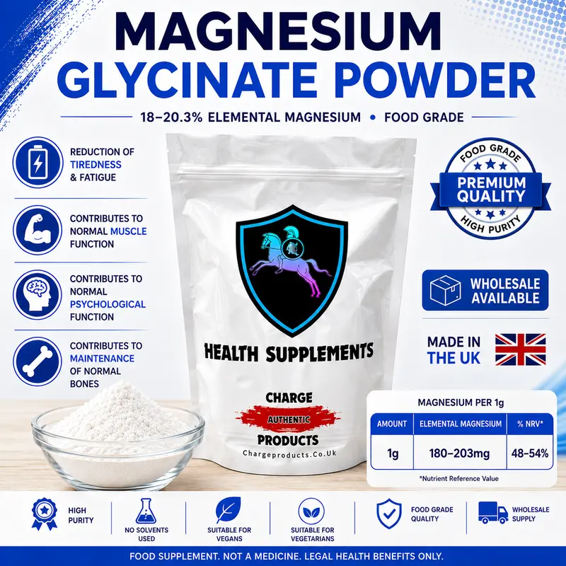 Magnesium Glycinate Powder — 180mg Elemental Magnesium Per Gram