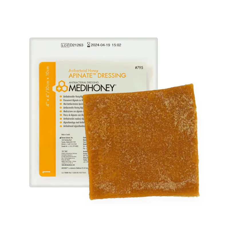 MediHoney Antibacterial Apinate Dressing - Active Leptospermum Manuka Honey (10cm x 10cm) (x1 or 5)