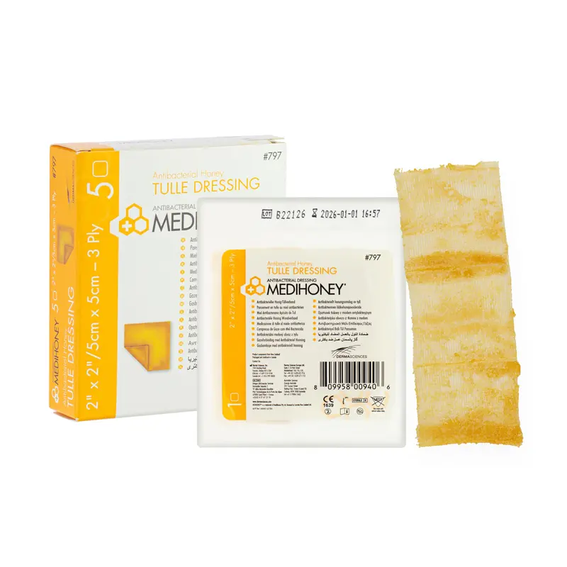 MediHoney Antibacterial Tulle Dressing - Active Leptospermum Manuka Honey (Multiple Sizes) (x1 or 5)