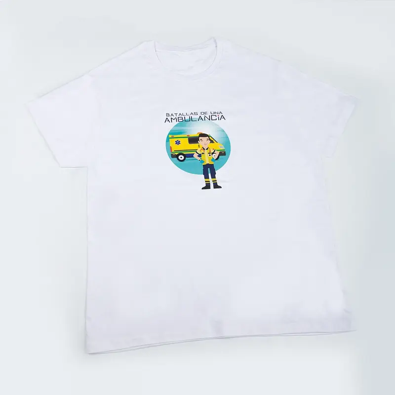Men's Medical T-Shirt Batallas de Una Ambulancia White 100% Cotton