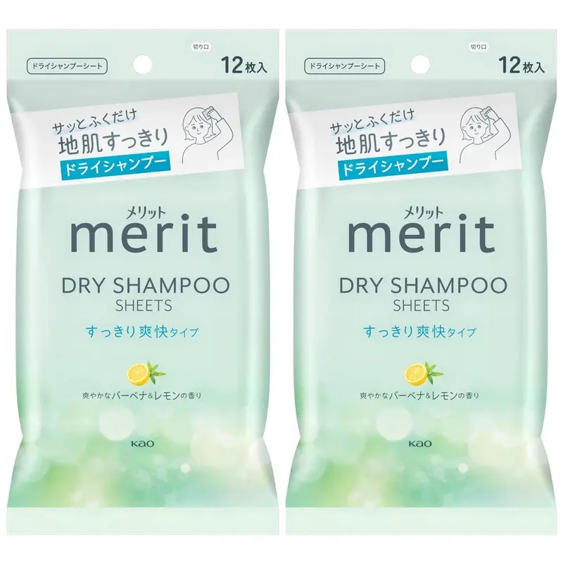 Merit - Kao - Refreshing Dry Shampoo Sheets, Lemon (Pack of 2 x 12 Sheets)