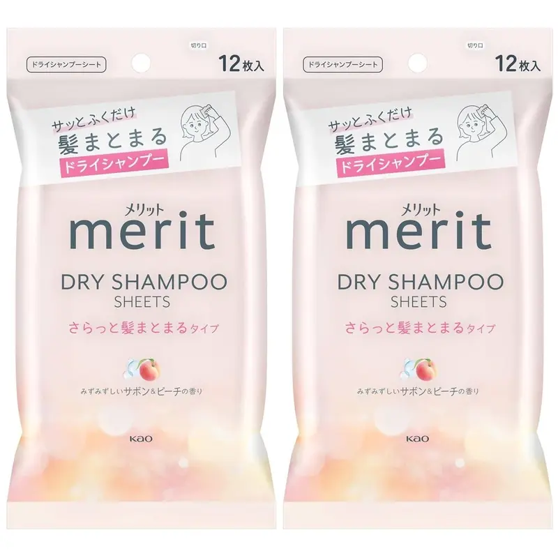Merit - Kao - Smooth Hair Dry Shampoo Sheets, Peach (Pack of 2 x 12 Sheets)