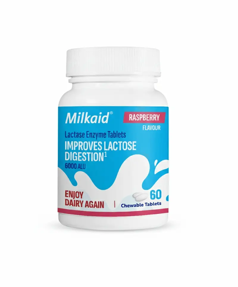 Milkaid Lactase Enzyme Tablets Raspberry Flavour 60 Tablets