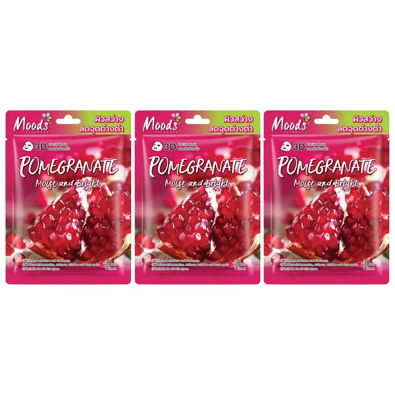 Moods Skin Care - Pomegranate Moist And Bright 3D Facial Mask 38ml. (Pack of 3)