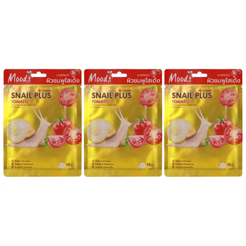 Moods Skin Care - Snail Plus Series Tomato Pinkish Bright & Young Skin Facial Mask 38ml. (Pack of 3)