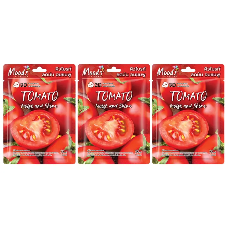 Moods Skin Care - Tomato Moist And Shine 3D Facial Mask 38ml. (Pack of 3)