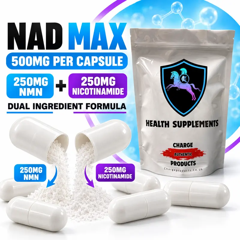NAD Max Capsules UK — 250mg NMN + 250mg Nicotinamide (Non-Flush B3) | 500mg | Eurofins Tested | Vegan | No Fillers