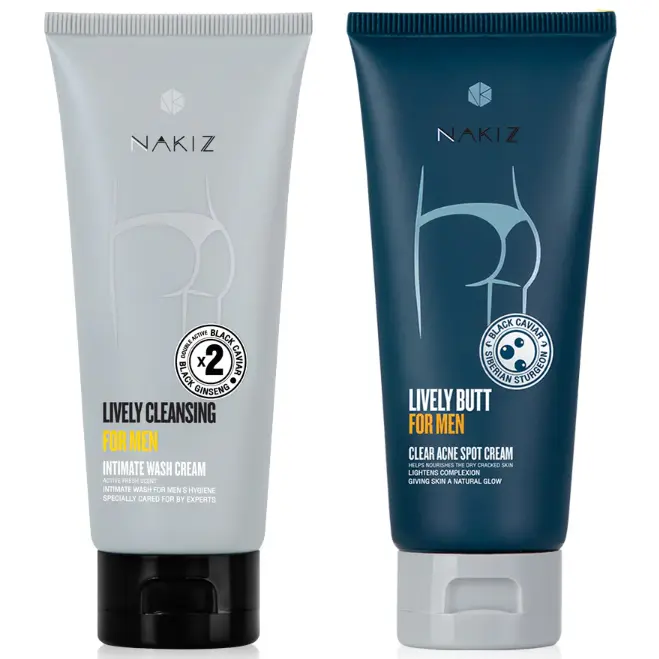 Nakiz - Set 2 Item Lively Butt For Men Clear Acne Spot Cream 100g. + Nakiz Lively Cleansing For Men 80g.