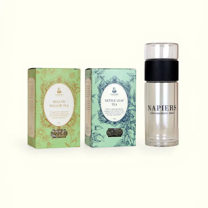 Napiers Herbal Tea Ritual Set – Glass Infuser Flask with Mellow Mallow & Nettle