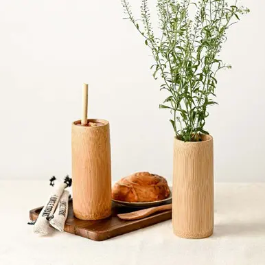 Natural Bamboo Cup - 100% Natural Wooden Cups 18cm Tall (500ml capacity)