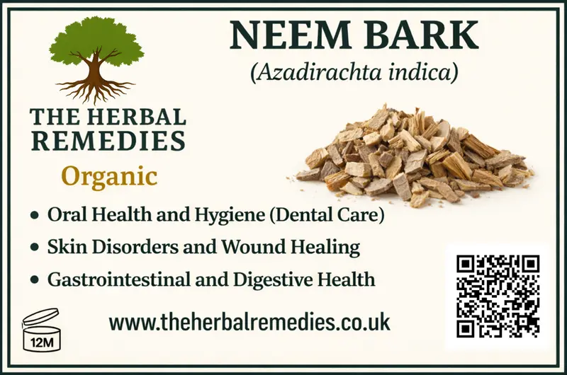 Neem bark (from Azadirachta indica)& healing, antimicrobial, and detoxifying properties