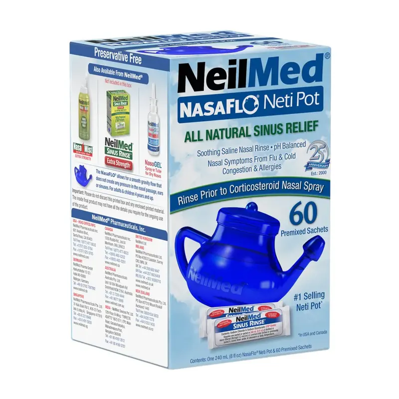 NeilMed NasaFlo Neti Pot with 60 Sachets