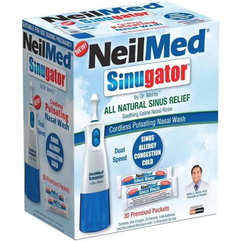 NeilMed Sinugator Cordless Pulsating Nasal Wash with 30 Sachets