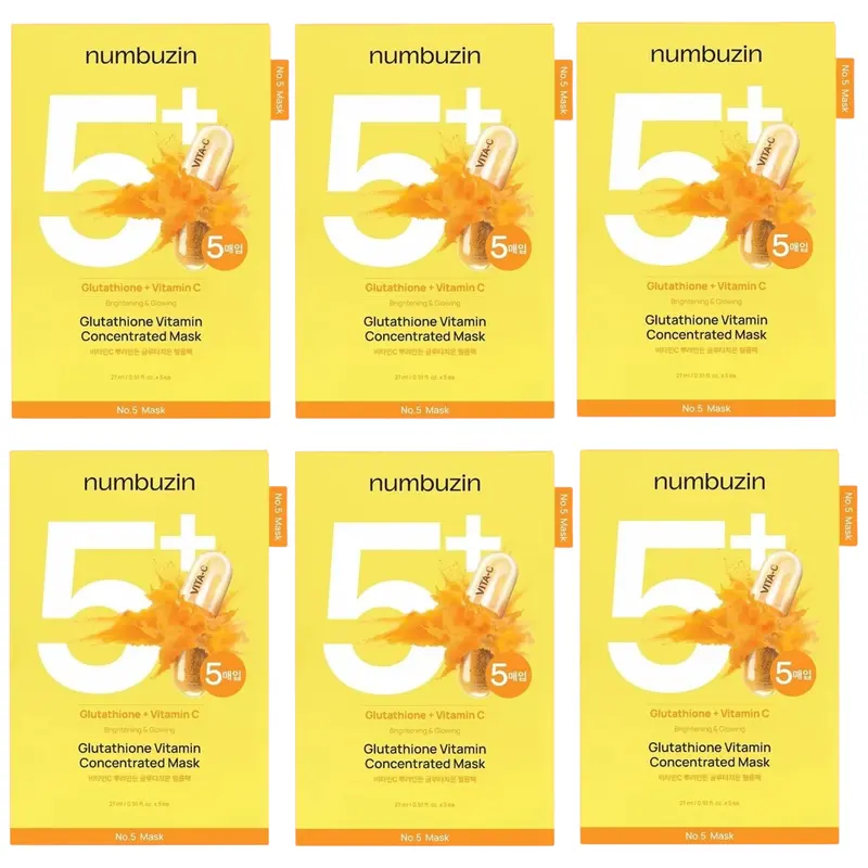 Numbuzin - No.5+ Glutathione + Vitamin C Concentrated Mask 27ml. (Pack of 6)