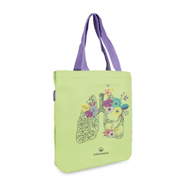 Nurse Tote Bag Canvas with Zippers Cotton Light Green Lungs