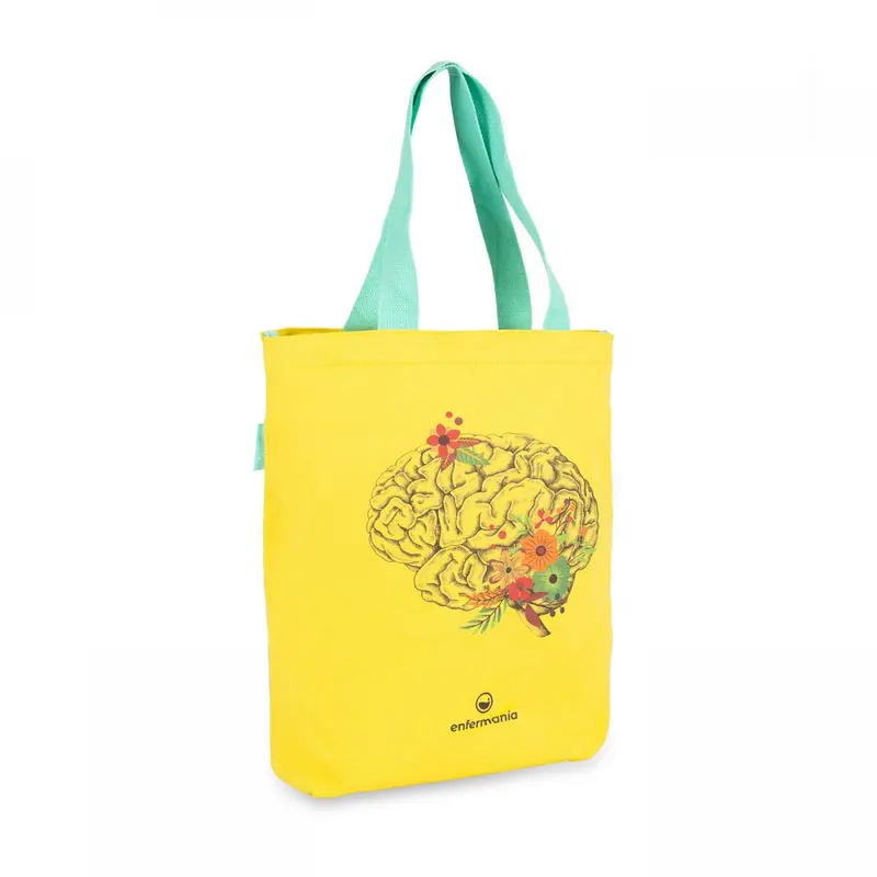 Nurse Tote Bag Canvas with Zippers Cotton Yellow Brain