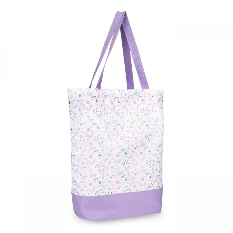 Nurse Tote Bag with Zip White Purple