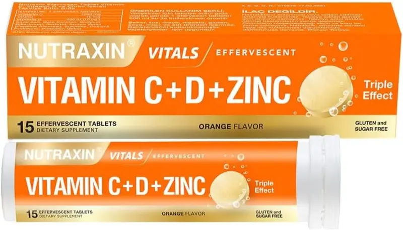 Nutraxin Vitals Vitamin C + D + Zinc – 15 Orange Effervescent Tablets