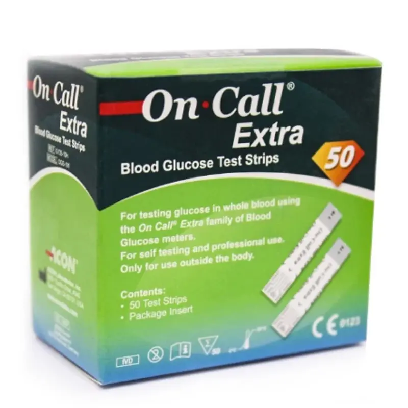 On Call Extra Blood Glucose Test Strips – 50 Strips