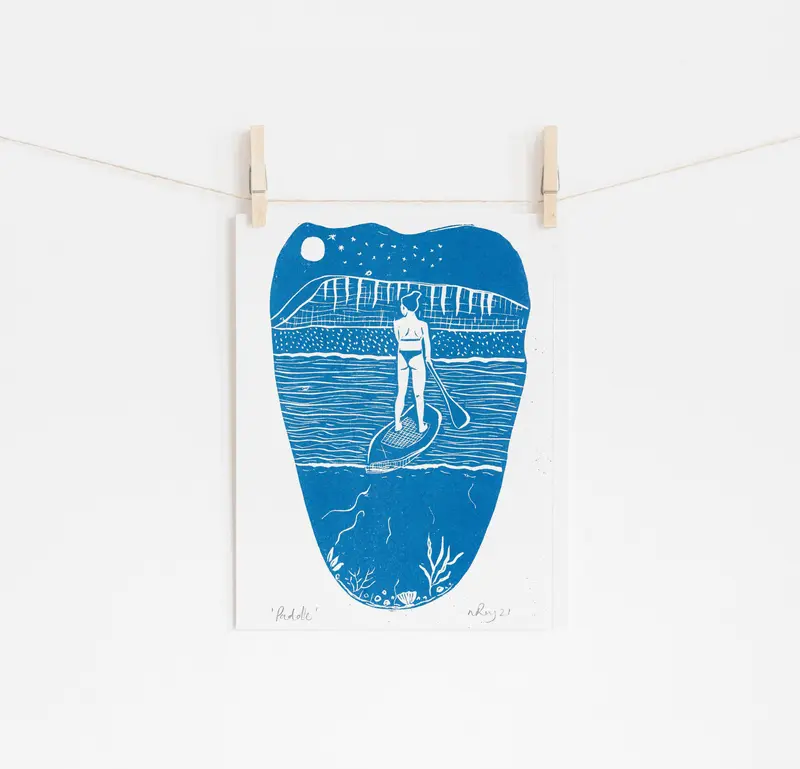 Paddle riso print, paddleboard, water, sea, beach, ocean