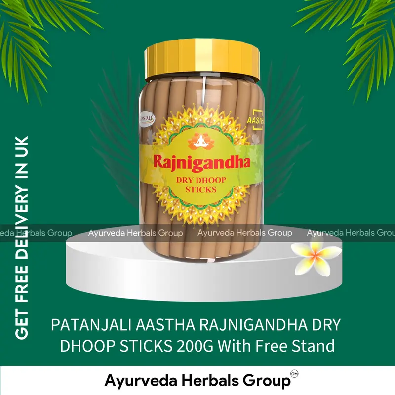 PATANJALI AASTHA RAJNIGANDHA DRY DHOOP STICKS 200G With Free Stand - Devotional Dhoop Sticks | London Ayurvedic Store
