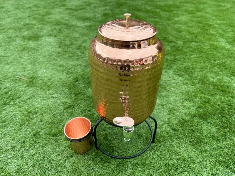 Patanjali Copper Matka Water Pot 5.5L With Tap + Stand + Cup - Ayurvedic and Herbal Product | Shop Online from London