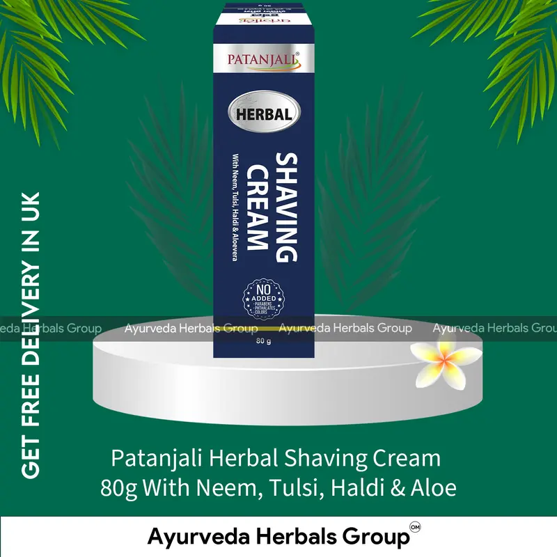 Patanjali Herbal Shaving Cream 80g With Neem, Tulsi, Haldi & Aloe - Natural Skin Care | UK Delivery Available