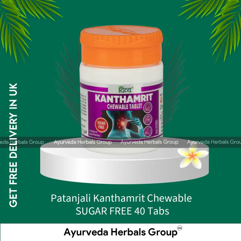 Patanjali Kanthamrit Chewable SUGAR FREE 40 Tabs - Ayurvedic Wellness Support | Ayurveda Herbals UK