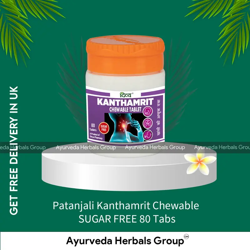 Patanjali Kanthamrit Chewable SUGAR FREE 80 Tabs - Ayurvedic Wellness Support | Delivered Across the UK